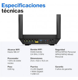 Router Linksys Doble Banda Hydra 6 (AX3000) WiFi 6 Mesh